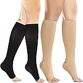 +MD 2 Pairs 20-30 mmHg Compression Socks for Women & Men, Knee High Open Toe Stockings, Circulation Support & Daily Comfort