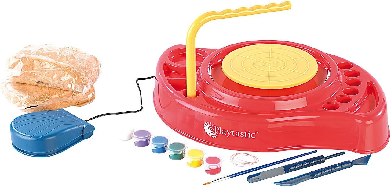 Playtastic Pottery set: My First Potter's Wheel: Complete Set with Clay & Colours (Pottery Set for Home)