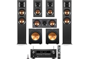 Klipsch Reference 5.2 Home Theater System, Bundle with 2X R-625FA Floorstanding Speaker, 2X R-12SW Subwoofer, R-52C Center Channel, R-41M Bookshelf Speaker Pair, 7.2-Channel Receiver, Black