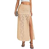 Rooscier Women's See Through Sheer Lace High Slit A Line Sexy Maxi Skirt with Under Skirt