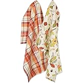 DII Fall Basics Kitchen Dishtowel Collection Printed & Plaid Fall Dish Towel Set, 18x28, Floral Plaid, 2 Count