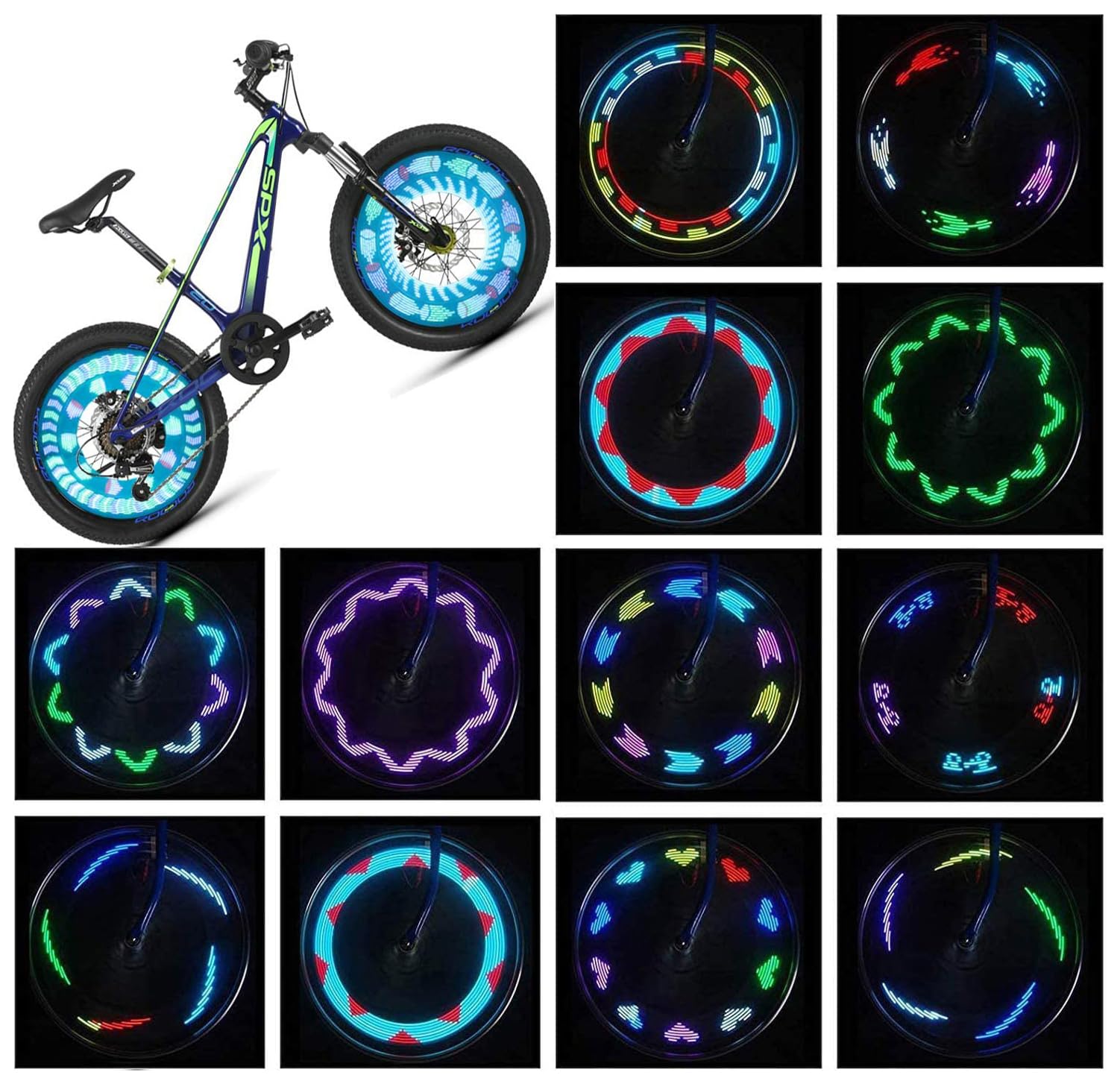 Photo 1 of Bike Wheel Lights (2 Pack) - Waterproof LED Bicycle Spoke Lights - Bike Accessories - 30 Different Patterns Change - Great Gift for Adults Kids