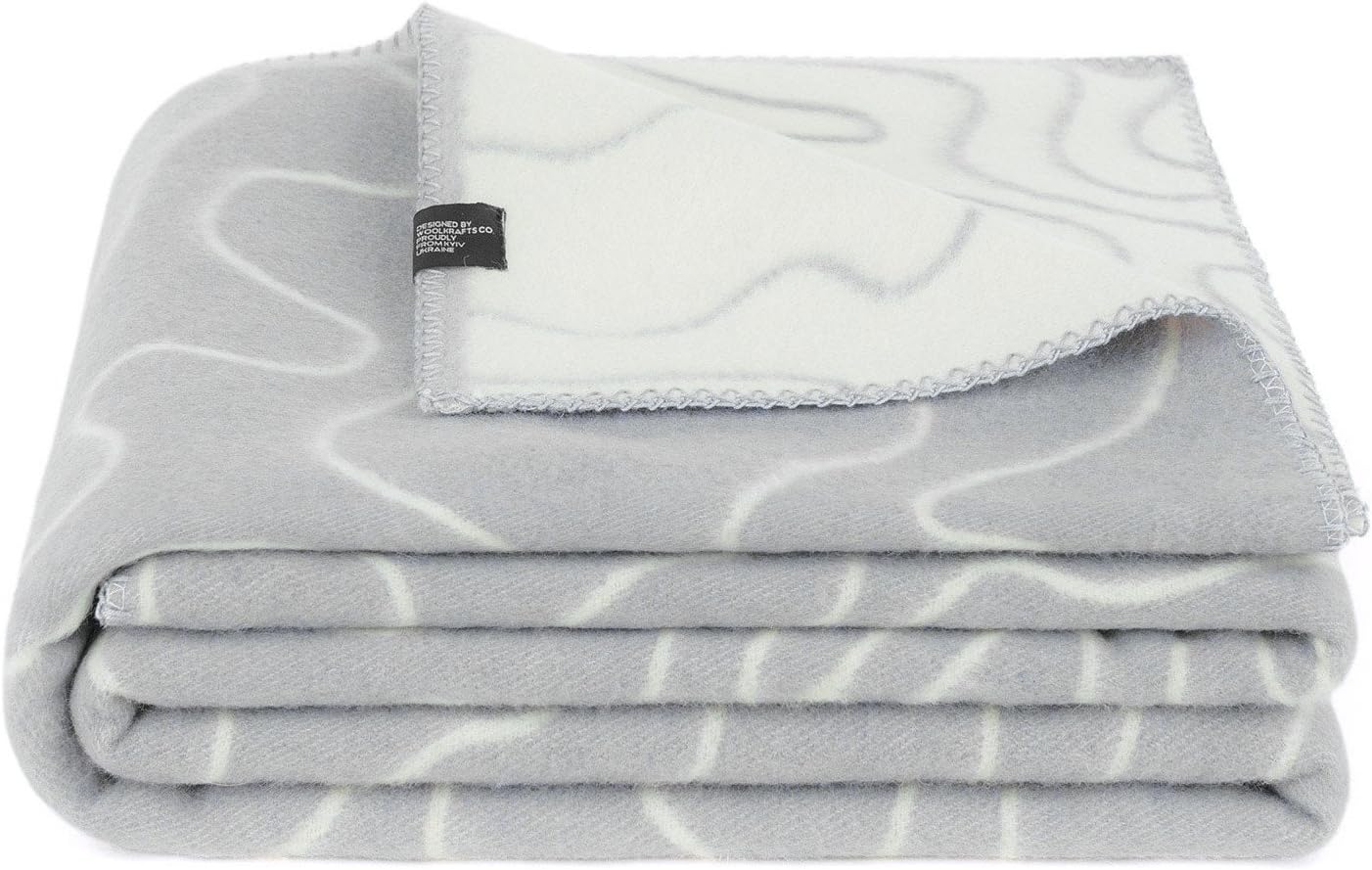 Merino Wool Blanket 100. Throw blanket for home and camping. Plaid nice for babies children. Twin size 140x200 warm and washable wool blanket. Full size bed sofa. Woolkrafts (grey, white)