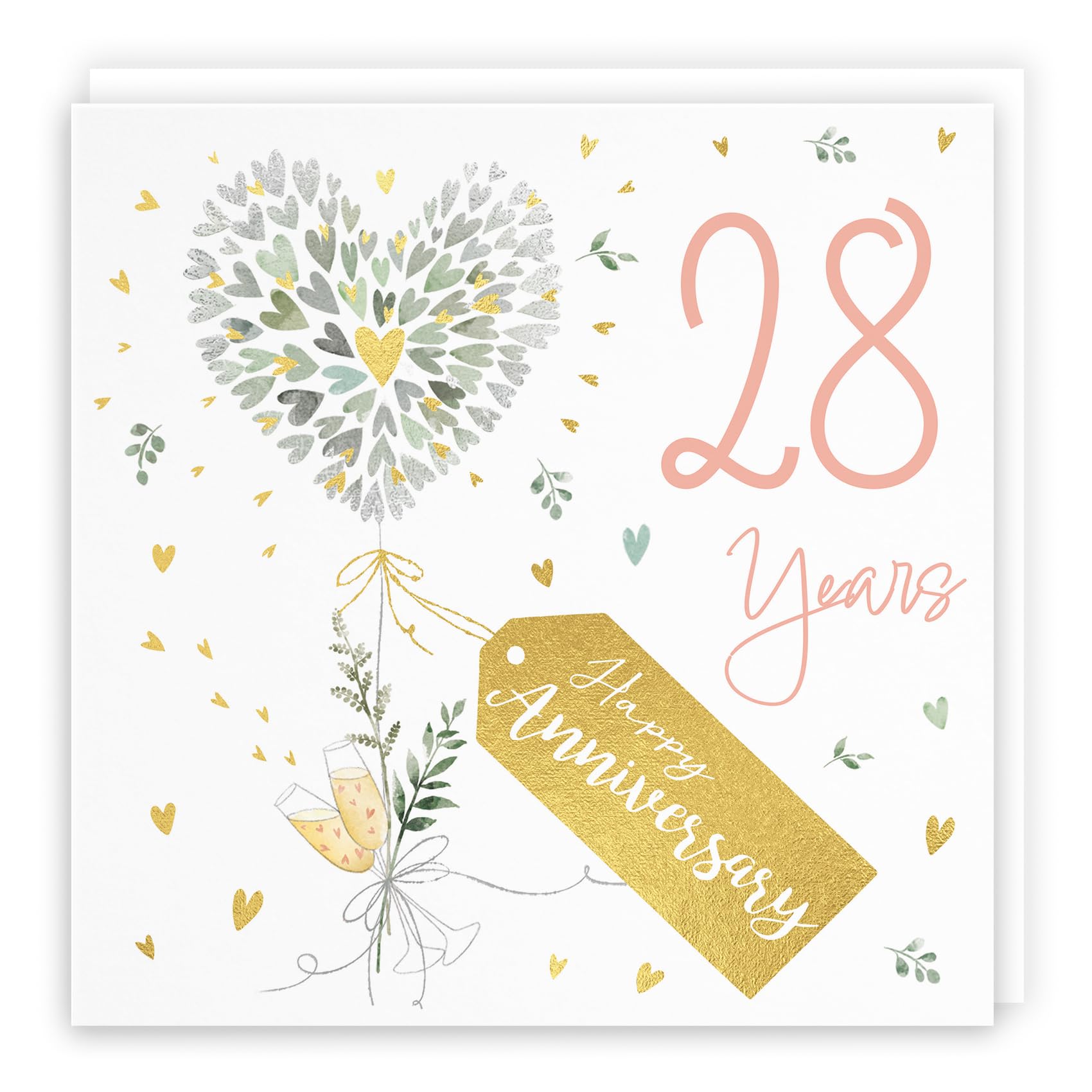 Hunts England - 28th Anniversary Card - 28 Years - Contemporary Hearts - Gold Foil - 28th Wedding Anniversary Card For Couples, Partner, Husband, Wife, etc. - Milo's Gallery