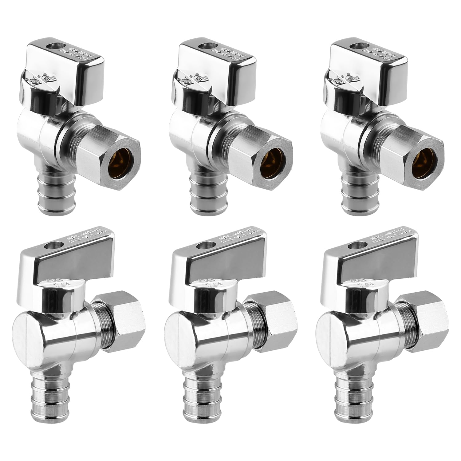 Photo 1 of 1/4 Turn Angle Stop Valve, 1/2" Crimp Pex F1807 X 3/8" OD Compression For Toilets And Faucets (Pack of 6)