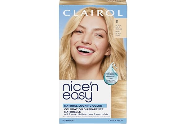 Clairol Nice'n Easy Permanent Hair Dye, 11 Ultra Light Blonde | 100% Grey Coverage | Long‑Lasting, Natural‑Looking Colour & S