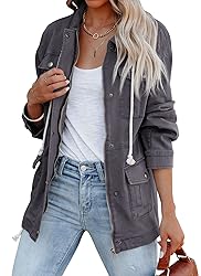 Ebifin Women's Military Anorak Jacket Zip Up Snap
