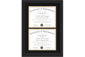 Picrit Double 8.5x11 Black Wood Diploma/Document Frame with Tempered Glass & Black over Gold Mat, and Display 14x20 Degree Certificate Frame without Mat for Wall, 1 pack