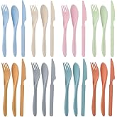 Zoyiancy 8 Sets Wheat Straw Cutlery Set, Reusable Flatware Utensils Set | Wheat Straw, Unbreakable Lightweight, Rounded Fork Edge, Deep Soup Spoon, Sharp Serrated Knife, Home Office School Travel Use
