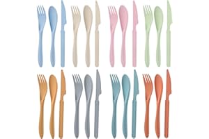 ZOYIANCY Knives Spoons and Forks Set, Wheat Straw Cutlery Set, Reusable Flatware Set for 8, Utensils for Party, Travel, Work, Picnic, Camping or Daily Use