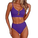 ANRABESS Bikini Sets for Women Summer High Waisted 2 Piece Bathing Suit Ribbed U-Wire Cutout Swimsuit Beach Vacation 2026