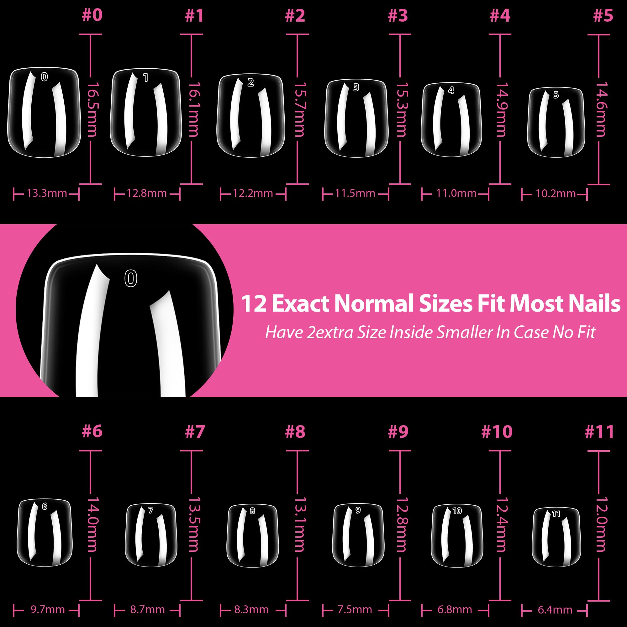 UNA GELLA Extra Short Square Nail Tips XS Short Square Gel Tips 216pcs Press On Nails Full Cover 12 Sizes Clear Fake Nails Extension for Home DIY Nail Salon Soft Gel Tips - Image 5