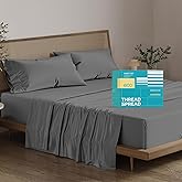 THREAD SPREAD 100% Egyptian Cotton Queen Sheet Set - 800 Thread Count Sheets Queen Size (4 PC, Dark Grey), 16" Deep Pocket, Luxury Hotel Quality Bed Sheet, Extra Soft, Cooling, Sateen Weave Bedding