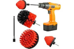 FGBNM 4pcs Drill Brush Attachment Set, Yellow/Blue/Black/Red/Pink/Green/White Power Scrubber Brush with 1/4in Extend Attachment, Drill Scrub Brush for Showers, Tubs, Tile, Grout (4pcs, Red)