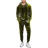 LecGee Mens 2 Piece Velour Hoodie Tracksuit Long Sleeve Velvet Hooded Pullover Casual Athletic Jogging Sweatsuit Set