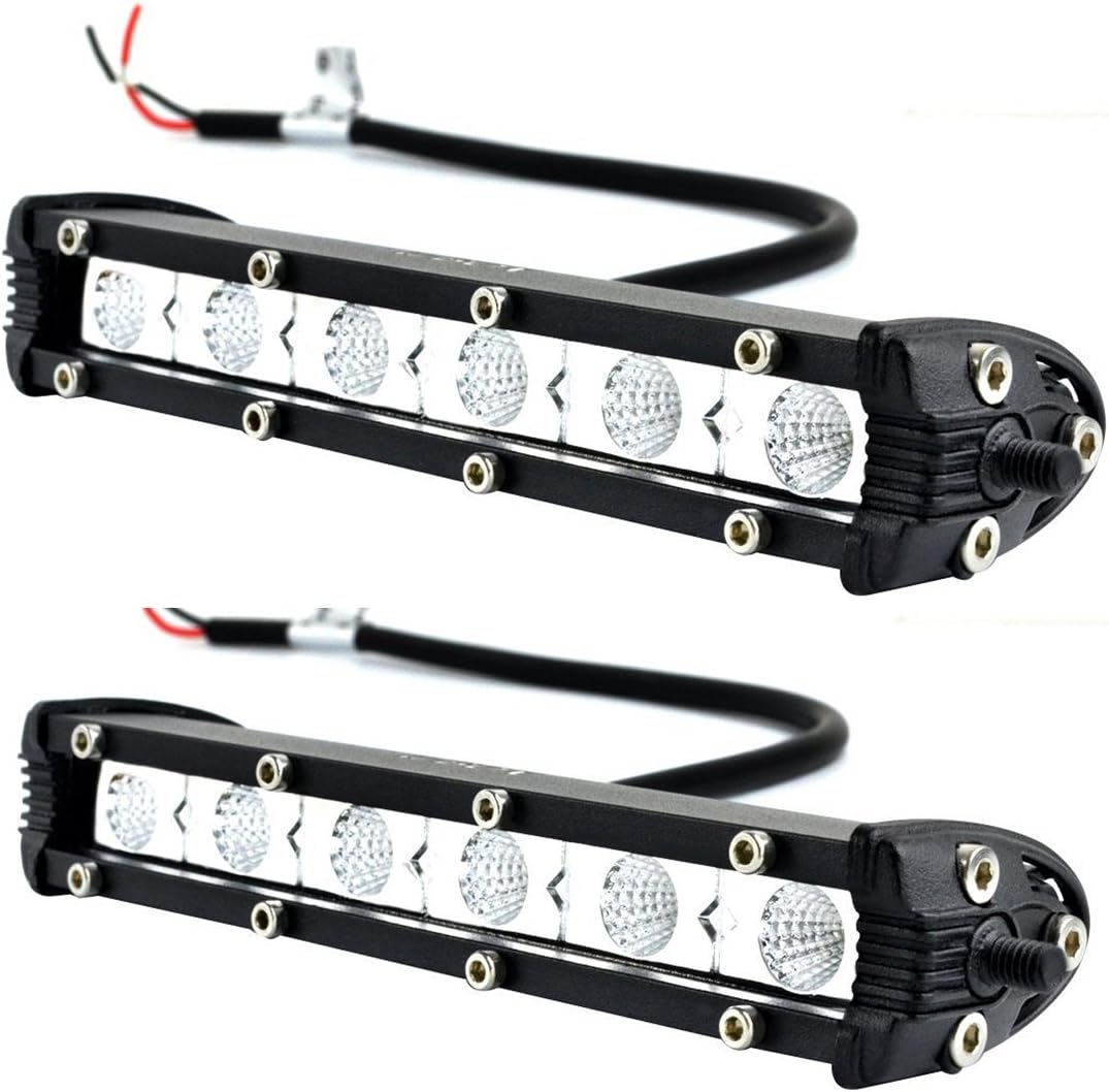 7" Off Road Light Bar Ultra-Slim Single Row 18W Cree LED Fog/Driving/Work Flood Light for Trucks ATV SUV Cars Bumper Rock + Mounting Brackets (2pcs/set,7 inch 18W): Automotive