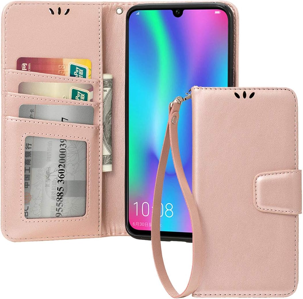 shemax Huawei Honor 10 Lite/P Smart 2019 Pu Leather Magnetic Flip Fold[Kickstand] Wallet Case with ID & Card Slots for Huawei P Smart 2019 -Rose Gold