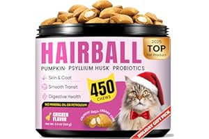 BUDDYCHEER Hairball Treatment for Cats-Natural Coconut & Fish Oils for Smooth Passage & Relief, Cat Hairball Remedy Treats with Fiber & Enzymes to Reduce Buildup, Support Gut, Skin & Coat Health - Chicken Flavor