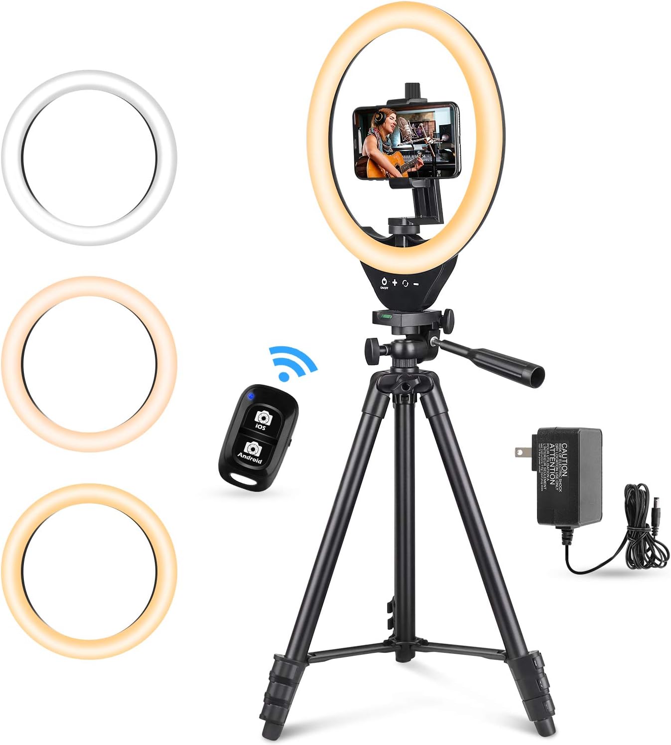 10" Touch Pad Selfie Ring Light with 50" Extendable Tripod Stand & Flexible Phone Holder AC/DC Adapter for Vlogging Video Live Steaming Make Up Photo Photography, Compatible with iPhone/Android