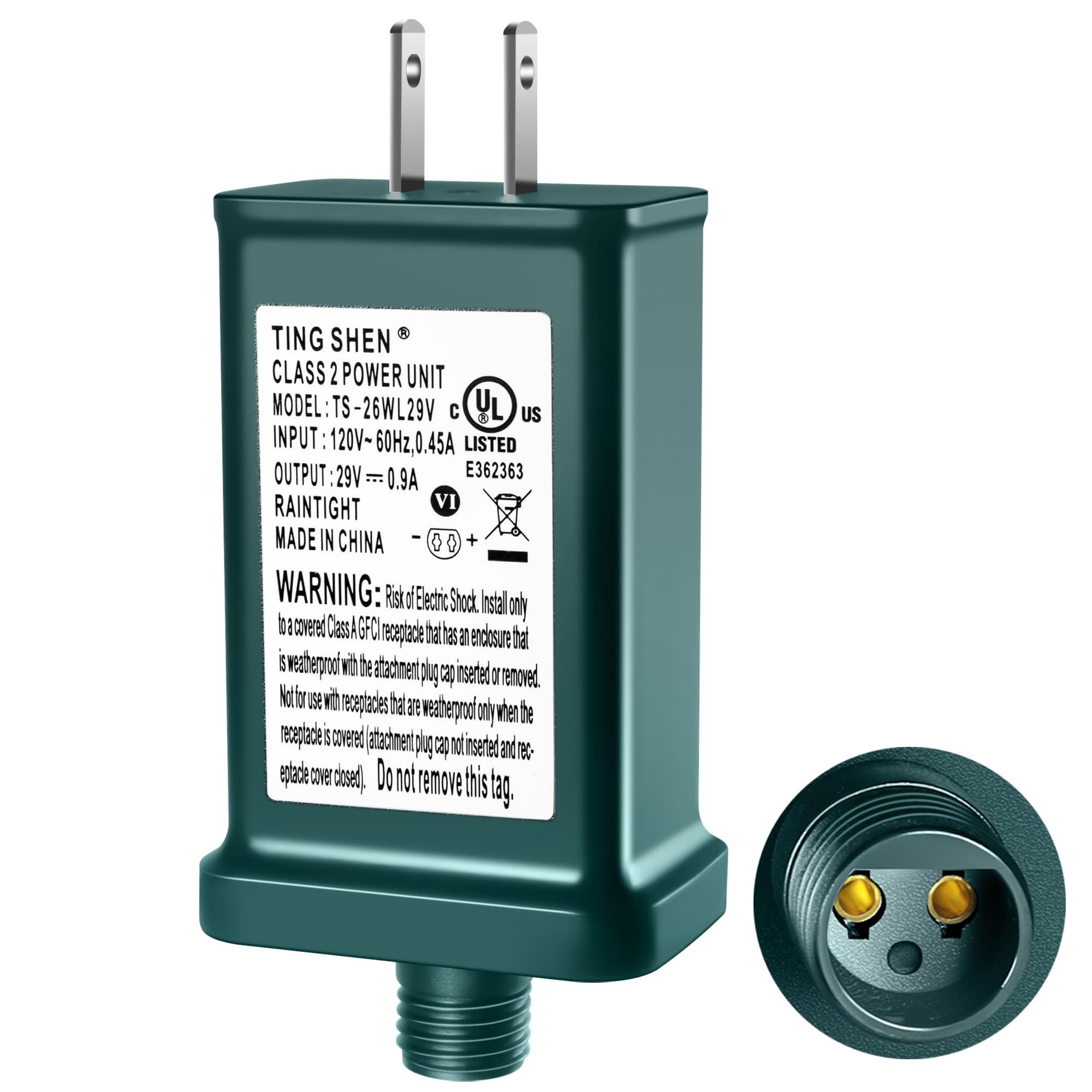 Photo 1 of 29V LED Power Supply, Christmas Tree Plug Adapter, IP44 Waterproof Class 2 Power Supply for Christmas String Light Inflatable Decorations (TS-26W29V)