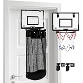2-in-1 Over the Door Basketball Laundry Hamper and Basketball Hoop, Durable Hanging Sports Laundry/Clothes Basket with Hoop a
