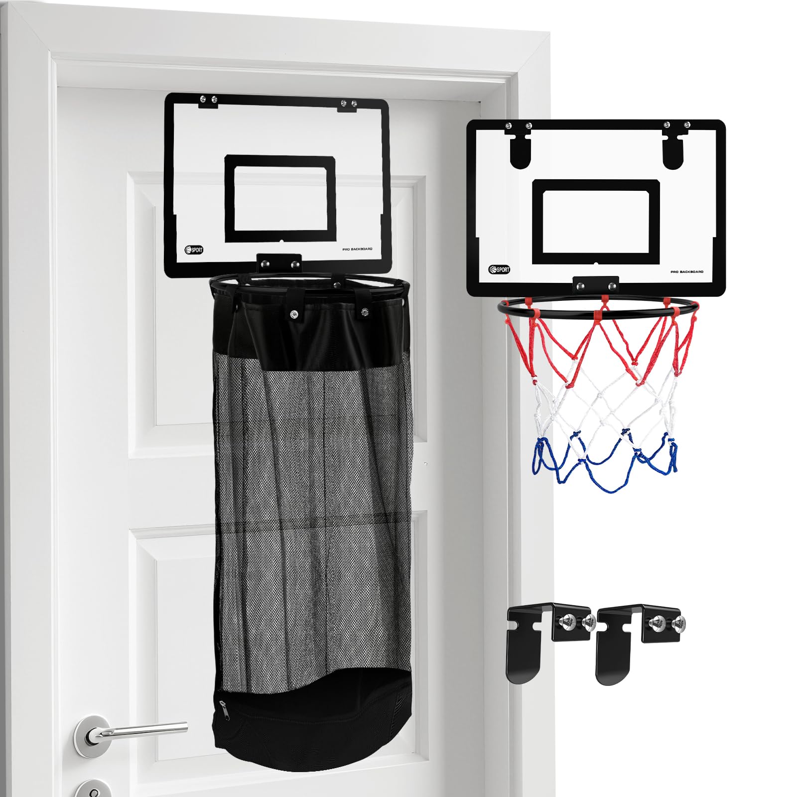 Photo 1 of 2-in-1 Over the Door Basketball Laundry Hamper and Basketball Hoop, Durable Hanging Sports Laundry/Clothes Basket with Hoop and a Bottom Zipper for Kids Teen Bedrooms, Dorm Rooms, Bathroom