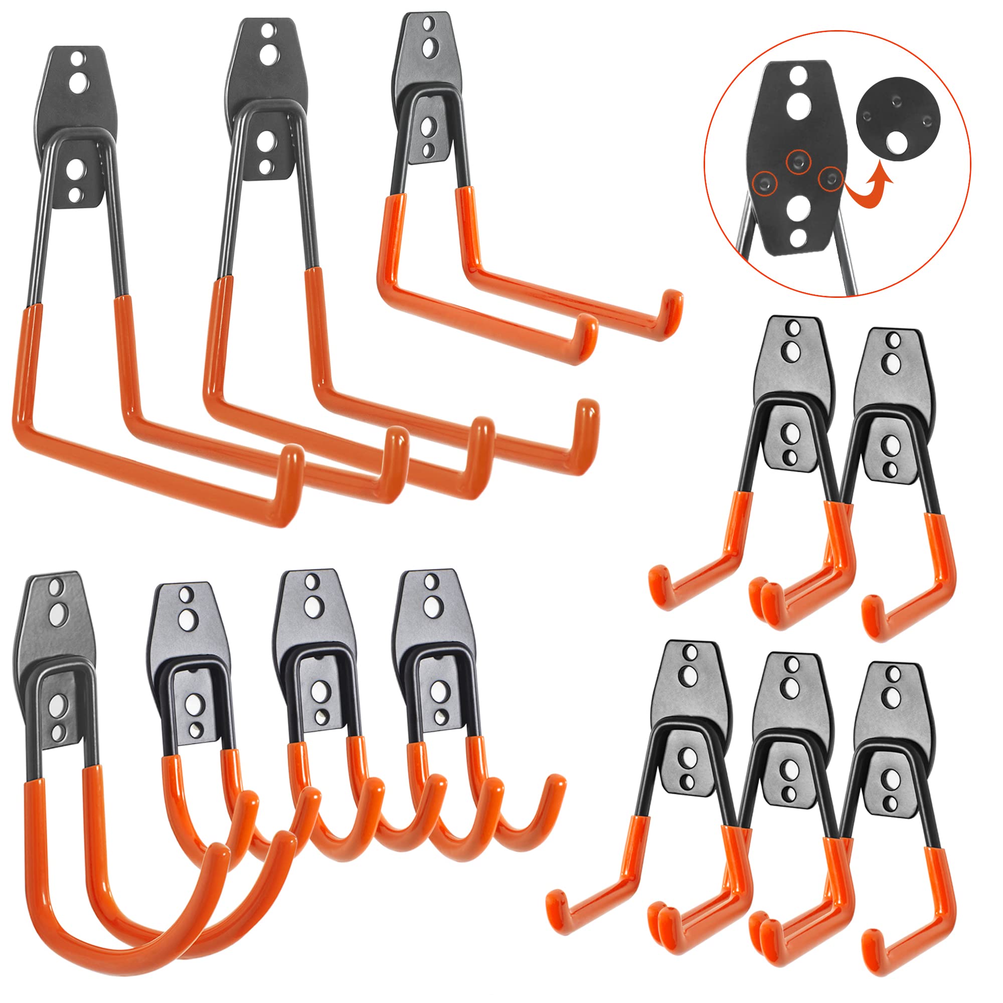 OUUTMEE 12 Packs Steel Garage Hooks, Wall Mounted Utility Storage Hooks, Heavy Duty Garage Storage Tool Hangers, Garage Storage Hooks for Hanging Ladders, Bicycles, Garden Tools (Orange)