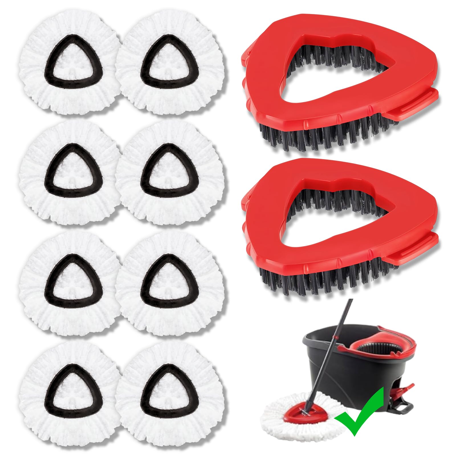 Photo 1 of 10-Pack Compatible with O-Cedar Mop Heads Replacements: 2 Mop Scrub Brush Head + 8 Microfiber Spin Mop Refills for EasyWring 1-Tank System - Enhanced Cleaning Performance