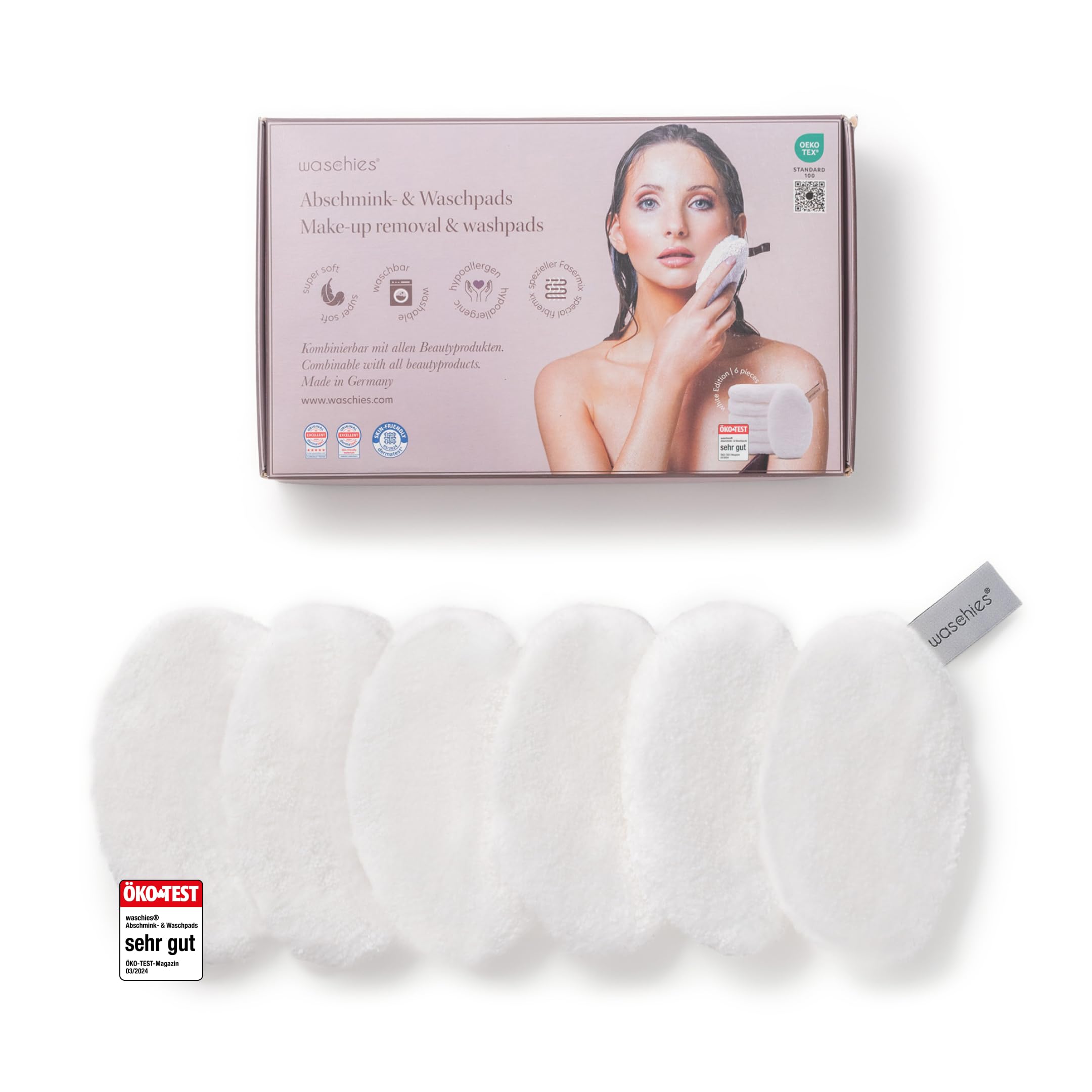 Waschies Reusable Makeup Remover & Face Cleansing Pads – Pack of 6 in White - Washable, Soft & Hypoallergenic, Gentle Cleansing For All Skin Types - Alternative to Cotton Pads & Wipes