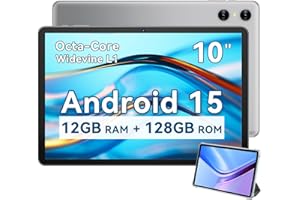 SVITOO Android Tablet 10 Inch, 2025 Android 15 Tablet for Kids Adults, Octa-Core, 12GB RAM 128GB Storage 1TB Expandable, Dual Cameras 8MP 2MP, Split Screen, 6000mAh GPS Dual Speakers Face Unlock WiFi- Gray