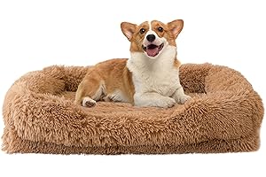 WELLYELO Small Dog Bed Cat Bed Fluffy Plush Dog Crate Beds for Small Dogs Anti-Slip Pet Bed Dog Crate Pad Sleeping Mat Machine Washable (Small, Brown)
