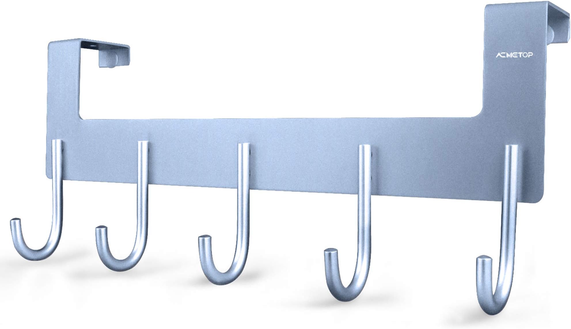 ACMETOP Over The Door Hooks, Over The Door Hanger, Heavy Duty Aluminum Over The Door Towel Rack, Door Hooks for Hanging Coat, Towel, Bag, Robe - 5 Hooks, Brush Finish (Matte Grey 1Pcs)