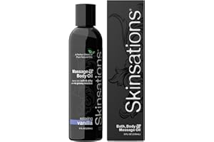Skinsations - Vanilla Massage Oil for Massage Therapy - 8oz | Body Oil for Relaxation, Sore Muscles & Aromatherapy | Sweet Almond, Coconut, Jojoba & Grapeseed Blend