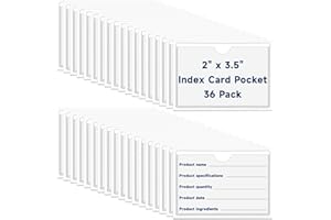 Mauproy 36Pcs Adhesive 2" x 3.5" Index Card Pockets, Clear Label Holders with Top Open for Loading, Plastic Pocket Sleeves for Organizing Storage Bins, Library Cards, Shelves