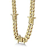 Bestyle Barbed Wire Necklace 5/7/9/12mm Mens Chain Necklaces Hip-hop Punk Gothic Stainless Steel Chain Heavy Thick Cuban Link Chain for Men Women, Length 16/18/20 Inch