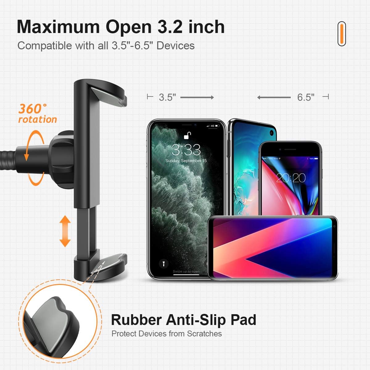 Cell Phone Stand Holder, 360°Flexible Adjustable Desktop Phone Stand with Stable Base - Image 3