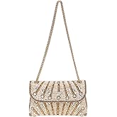 DTGN Evening Bags Clutch Purses for Women Formal, Beaded Purses Crystal Rhinestone Crossbody Handbag with Chain Shoulder Bag Sparkly for Wedding Guest Party Gold