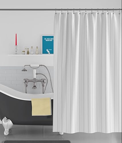 American-Elm Stripe Textured White Anti Bacterial Water-Repellent Shower Curtain, Bathroom Curtains (72 x 96 inch, White)