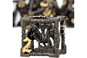 ARUOHHA Hollow DND Dice Set Black Gold 5-Headed Dragons D and D Dice with Gift Box, RPG Role Playing Games 7PCS Metal Dungeon