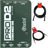 Radial ProD2 Passive 2 Channel Instrument Direct Box Passive Stereo DI with Isolation Transformer, 15dB Pad and Lift Switch with Microphone Cable and Instrument Cable