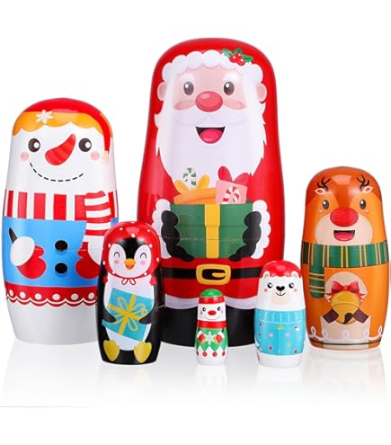 6-Piece Santa Claus Russian Nesting Dolls - Handmade Wooden Stacking Doll Set