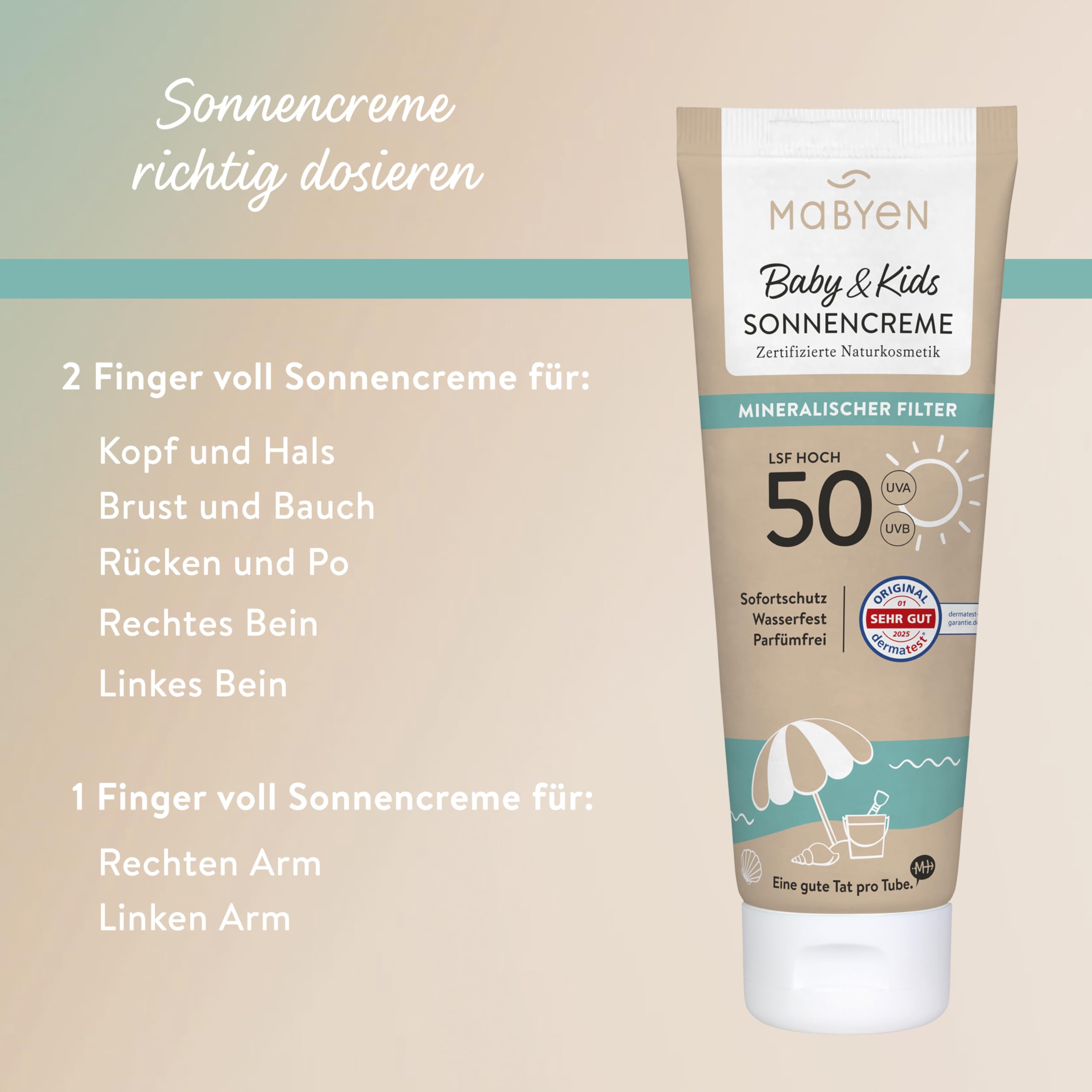 MABYEN 100% Mineralische Sonnencreme Baby & Kids LSF 50, 100ml – UVA/UVB-Filter, Kein Weißeln, Sofort-Schutz ohne Einwirkzeit – wasserfest, parfümfreie Naturkosmetik, vegan 6