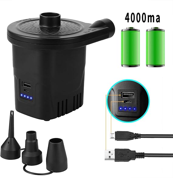 BQtech Cordless Portable Air Pump for Inflatables USB 4000MAh Electric Air Pump for