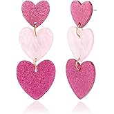 Joyline Valentine’s Day Heart Earrings for Women – Pink Sparkling Acrylic Dangle Earrings for Valentine’s Day Birthday Gifts Party Outfits Accessories