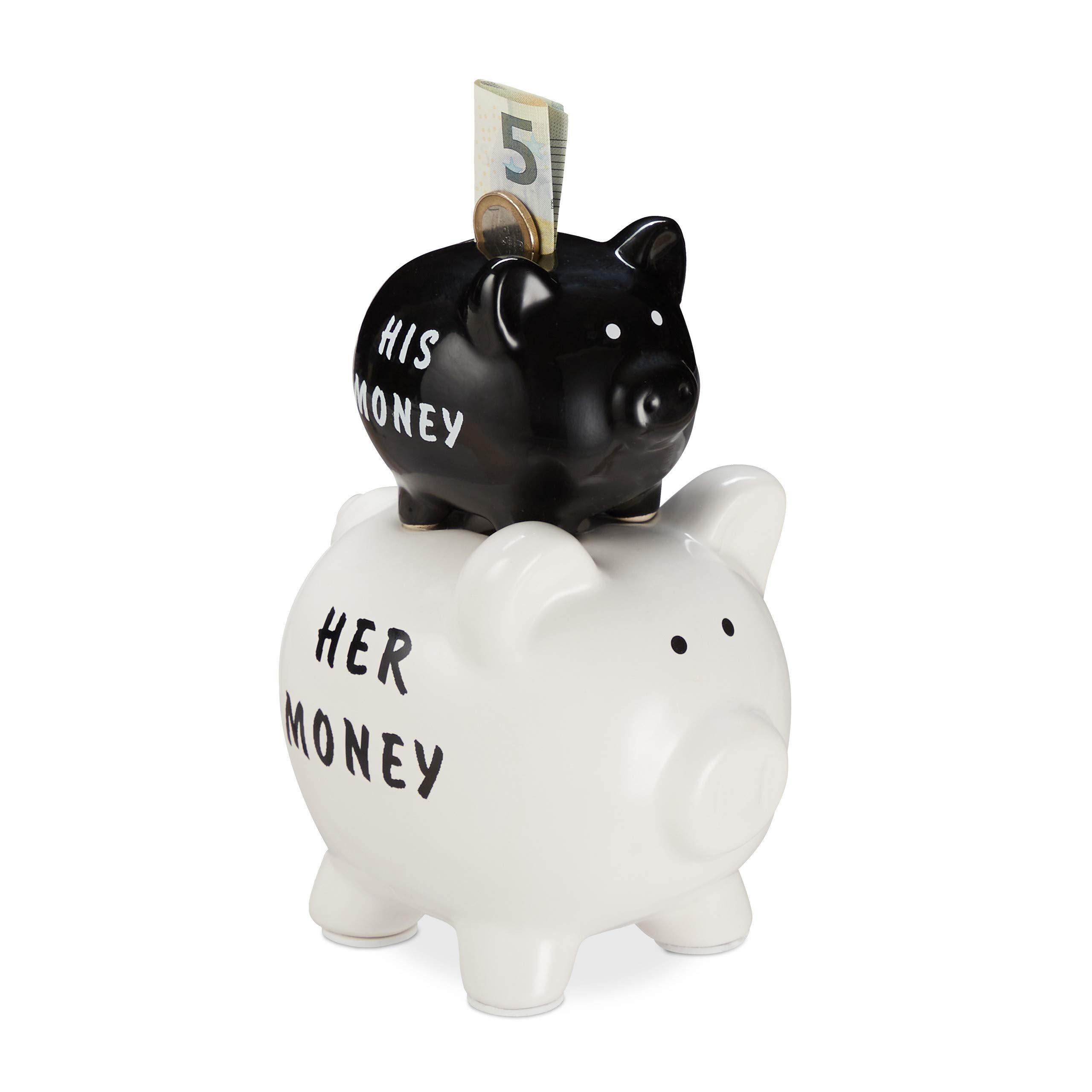 Relaxdays 1 x His & Her 2 Pigs Funny Gift for Couples & Weddings Box Black & White