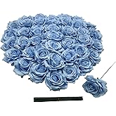 GrainBuds Fake Flower Heads for Craft,3.8" Blue Rose Heads Artificial Flowers,36 Pcs Silk Rose for Wedding Decoration Party Home Decor,DIY Crafts(Light Blue, 3.8)