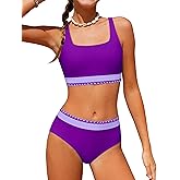 ZAANTI Girls Bathing Suit Bikini Color Block Girls' Swimwear Adjustable Cross-Back Straps Two Piece Swimsuit for Teens 9-16Y