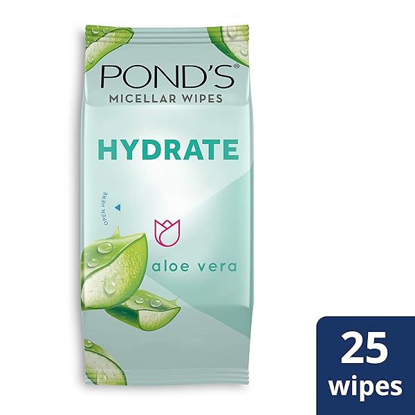 POND’S VITAMIN MICELLAR WIPES FOR DRY SKIN HYDRATE ALOE VERA REMOVES WATERPROOF MAKEUP 25 WIPES