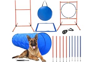 Kvittra Dog Agility Course Equipment Set, Dog Jump Training Obstacle Course Starter Kit Pet Outdoor Games Pet Outdoor Games with Tunnel, Weave Poles, Hurdle, Jump Ring, Carrying Bag