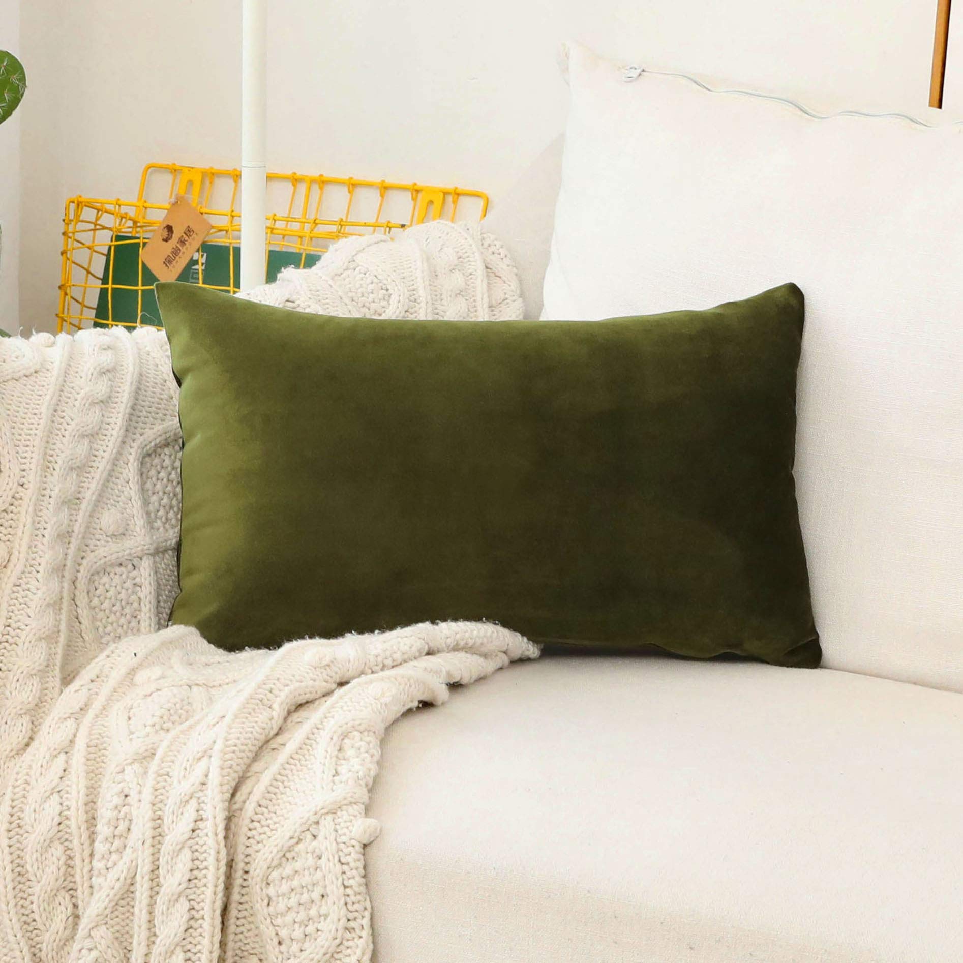 Photo 1 of Home Brilliant Green Velvet Spring Pillow Covers 12x20 Decorative Pillow Cases Accent Oblong Pillow Covers for Office Lounge Nursery Holiday Decor, 12 x 20 (30x50cm), Avocado Green